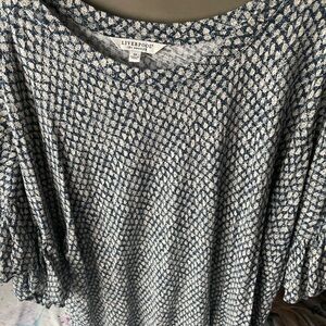 Liverpool Black and White Ruffled 3/4 Sleeve Blouse